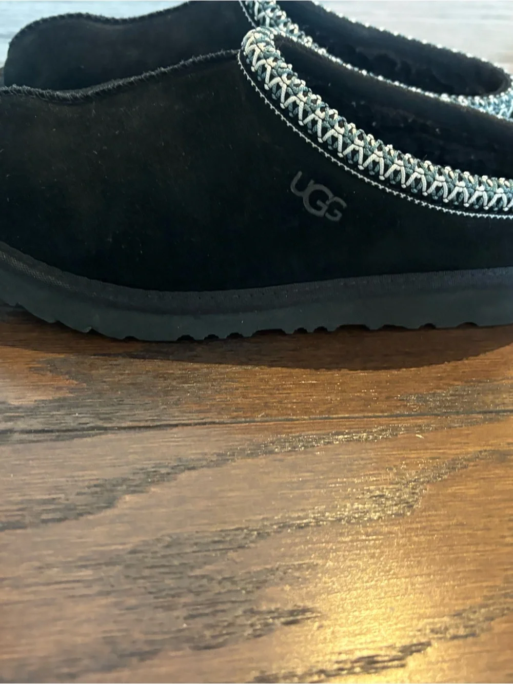 UGG Kids Black Suede Slip-On Slippers with Contrasting Trim